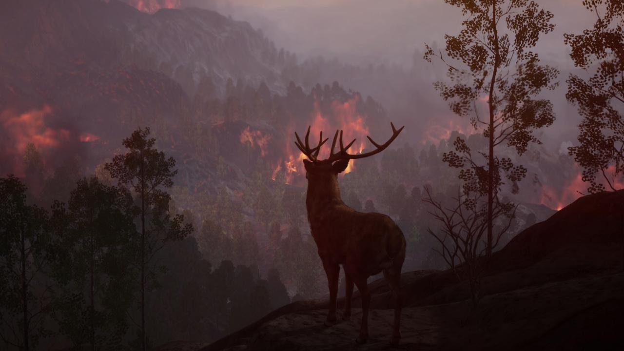 deer standing in front of wildfire
